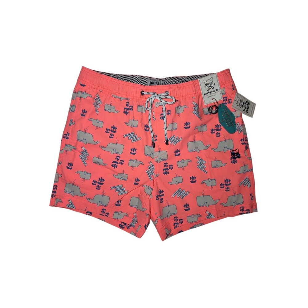 Party Pants "Moby Says: 'Dont Be A Dick" Swim Board Shorts Pockets Peach M NWT
